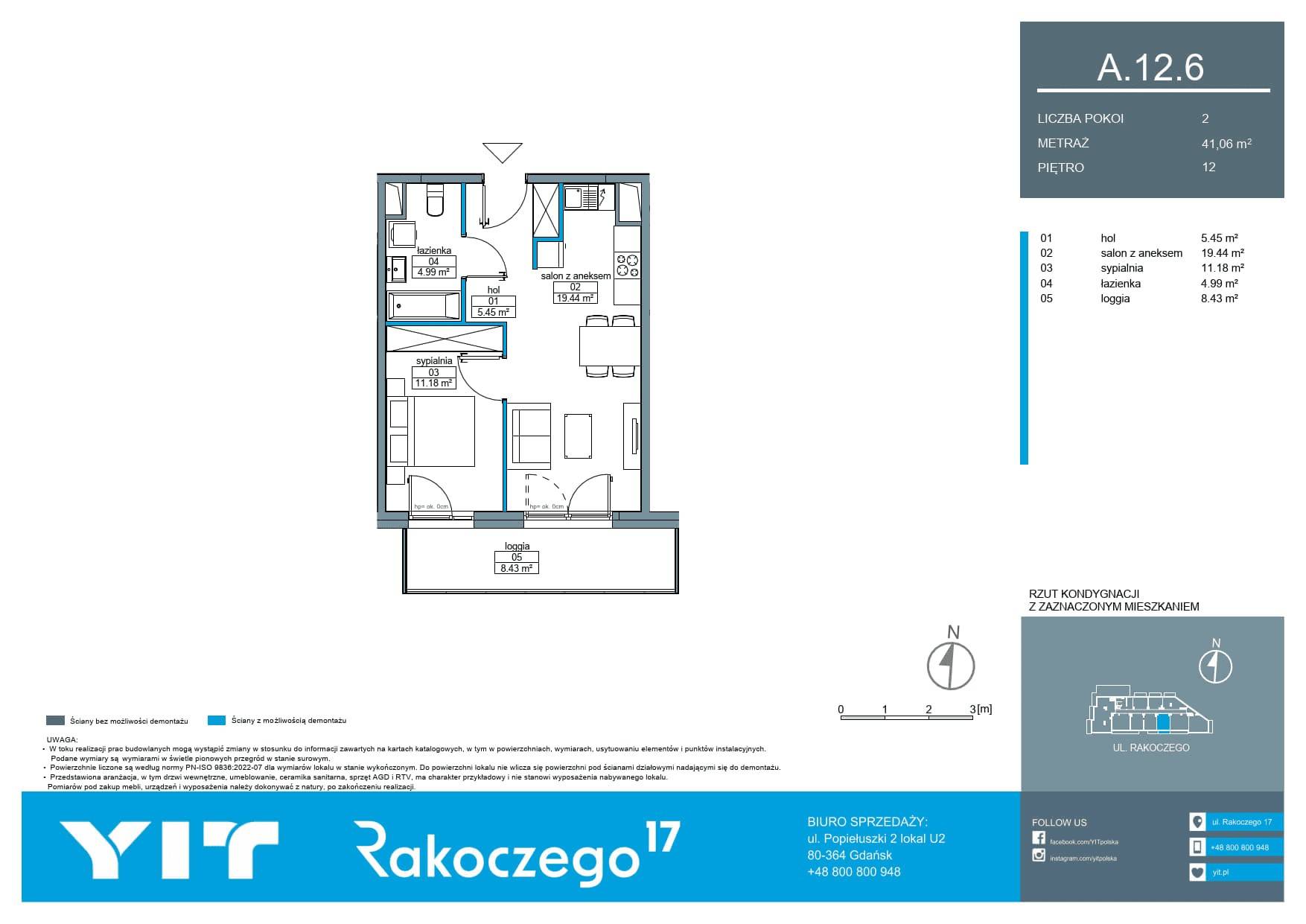 Rakoczego 17 – inwestycja YIT - lokal A 12.6, budynek 1-126E611
