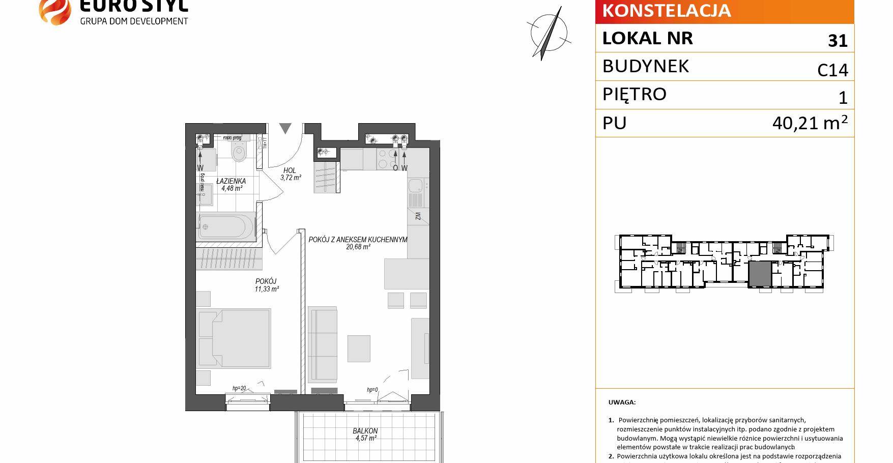 KONSTELACJA – inwestycja Dom Development - lokal C14 31, budynek C14