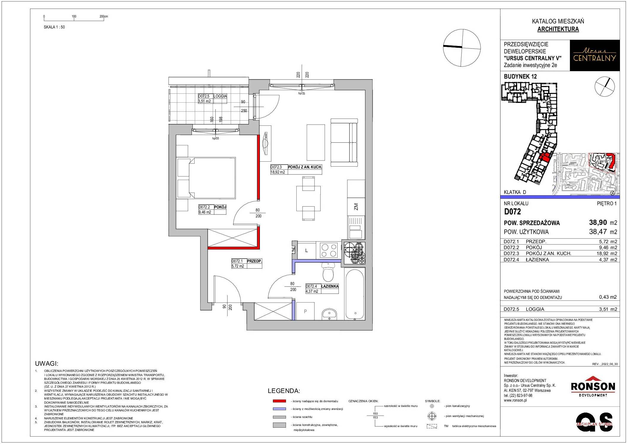 Ursus Centralny – inwestycja Ronson - lokal D072, budynek 12