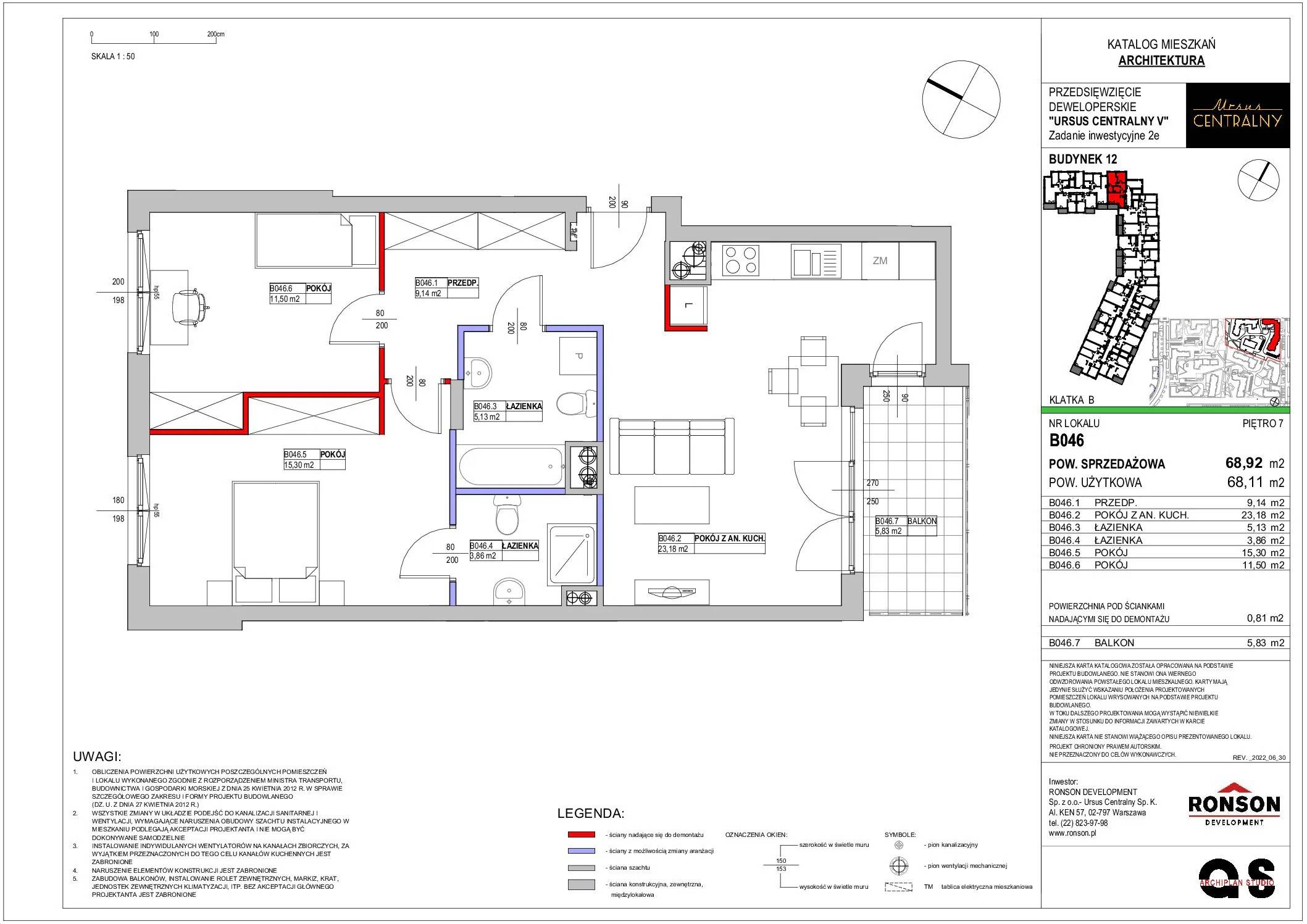 Ursus Centralny – inwestycja Ronson - lokal B046, budynek 12