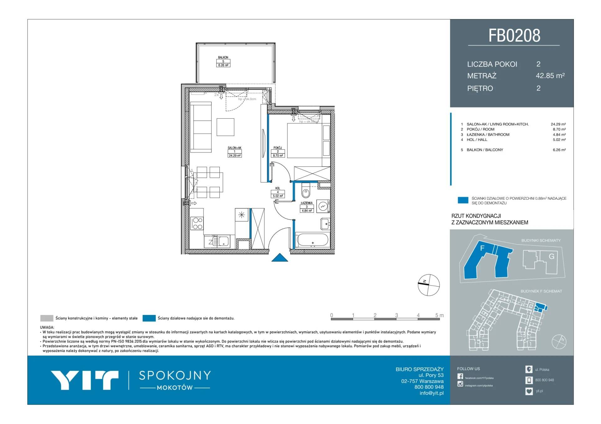 Spokojny Mokotów II – inwestycja YIT - lokal F B0208, budynek 1-1254B21