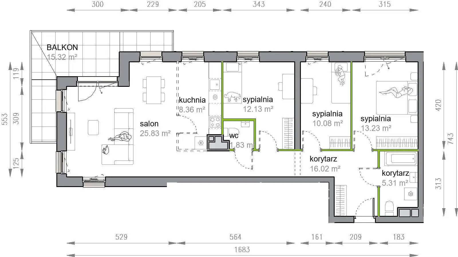 Przy Parku Vita – inwestycja Develia - lokal M3/1/2/23, budynek Etap III