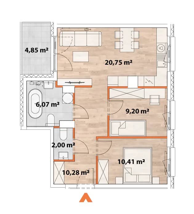 Apartamenty Portowa – inwestycja Matexi - lokal B.02.01, budynek 43