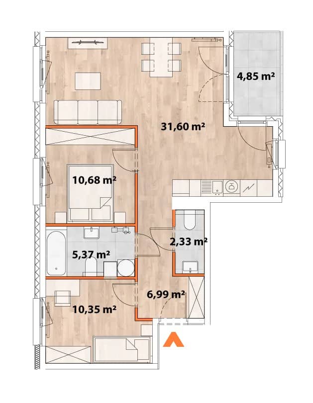 Apartamenty Portowa – inwestycja Matexi - lokal B.01.04, budynek 43