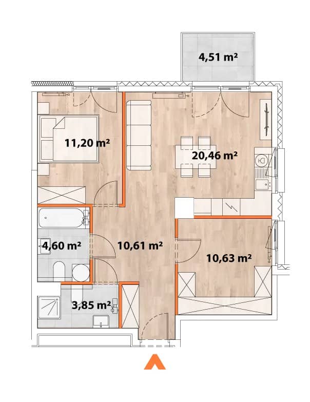 Apartamenty Portowa – inwestycja Matexi - lokal B.04.02, budynek 43